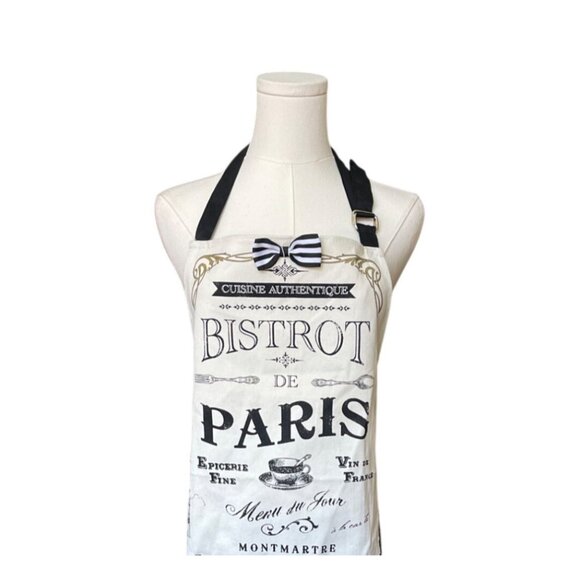 Bistro Paris Apron Graphic Striped Brasserie France Bow Striped Adjustable - Picture 2 of 9